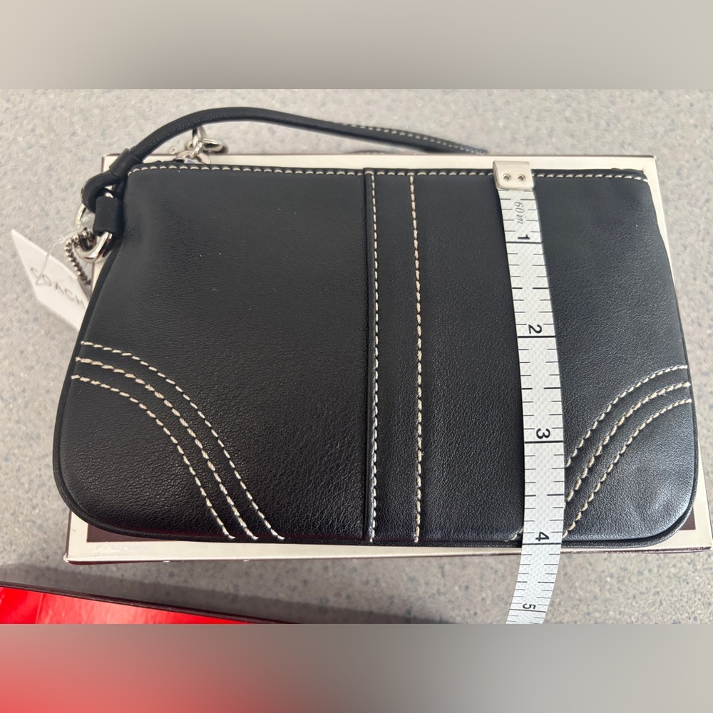 NWT COACH Small Black Soft Smooth Leather Mini Purse Wristlet Bag NEW - Picture 6 of 10